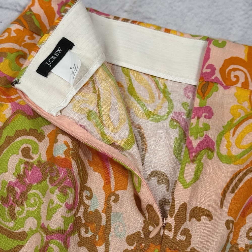J. Crew Women's Pencil Skirt Size 2 100%‎ Linen Paisley Colorful Zip 95379 Y2K - Picture 7 of 11